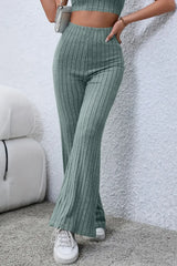 Basic Bae Full Size Ribbed High Waist Flare Pants - ShopBasicbae - Flyclothing LLC