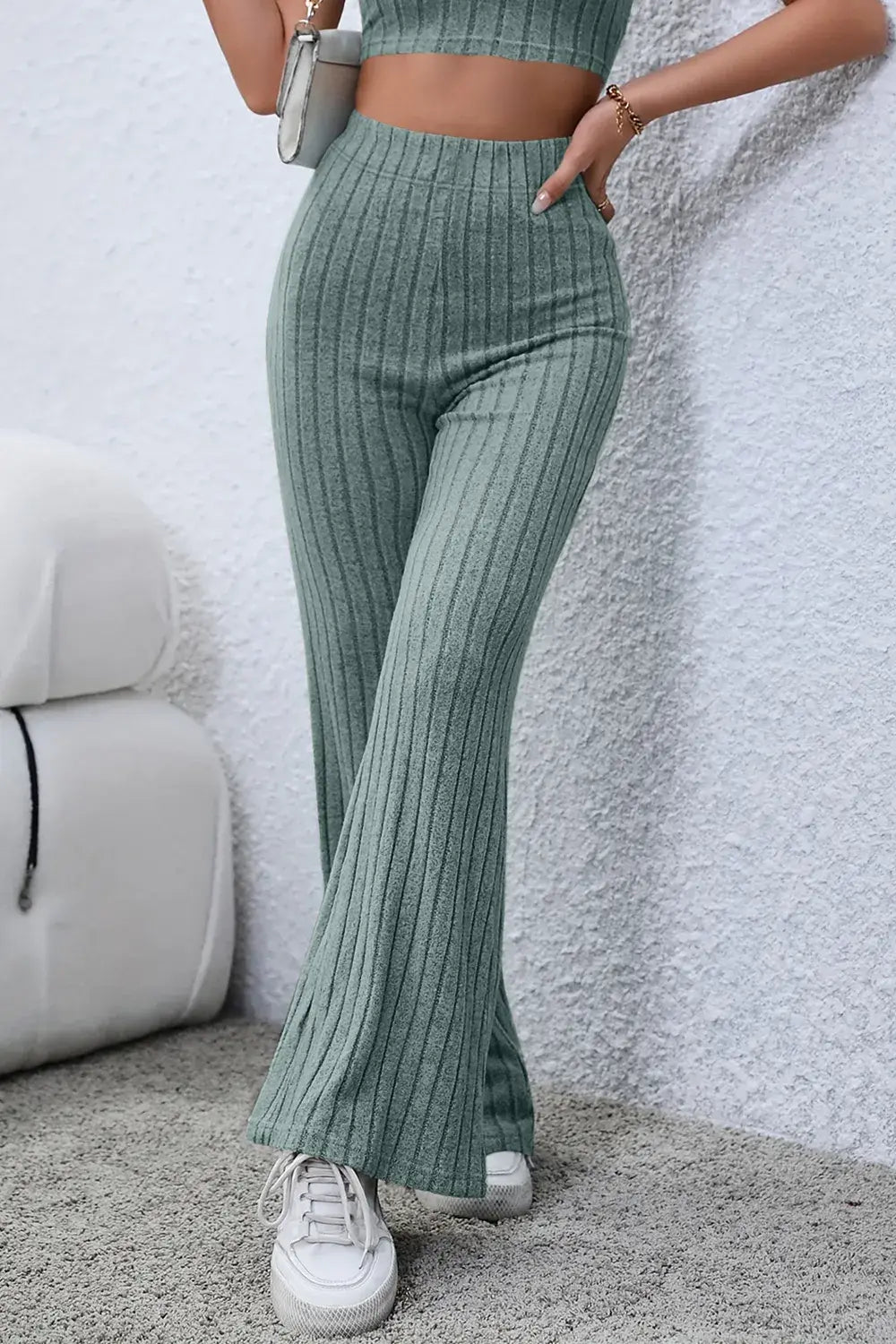 Basic Bae Full Size Ribbed High Waist Flare Pants - ShopBasicbae - Flyclothing LLC