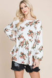Super Lady Full Size Babydoll Floral Boat Neck Long Sleeve Blouse - Trendsi - Flyclothing LLC