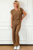 Pocketed V-Neck Top and Wide Leg Sweater Set - Trendsi - Flyclothing LLC
