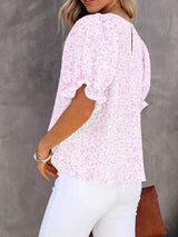 Full Size Floral Print Ruffle Sleeve Blouse Plus Size - Trendsi - Flyclothing LLC