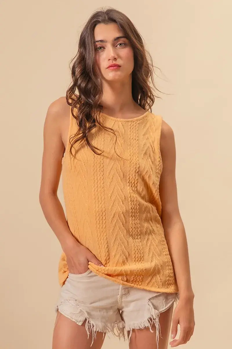 BiBi Textured Sweather Knit Twist Back Sleeveless Top - Trendsi - Flyclothing LLC