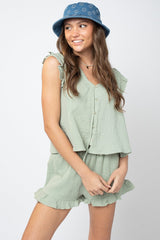 Ruffled V-Neck Cap Sleeve and Shorts Set - Trendsi