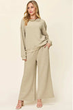 Double Take Full Size Texture Long Sleeve Top and Pants Set - Trendsi - Flyclothing LLC