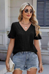 V-Neck Short Sleeve Blouse - Trendsi - Flyclothing LLC