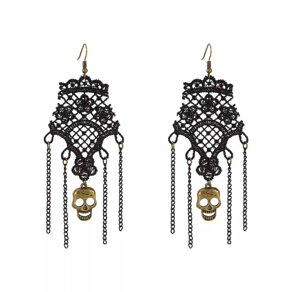 Halloween Lace Skull Necklace and Earrings Jewelry Set - Trendsi - Flyclothing LLC