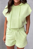 Textured Drawstring Hoodie and Shorts Set - Trendsi