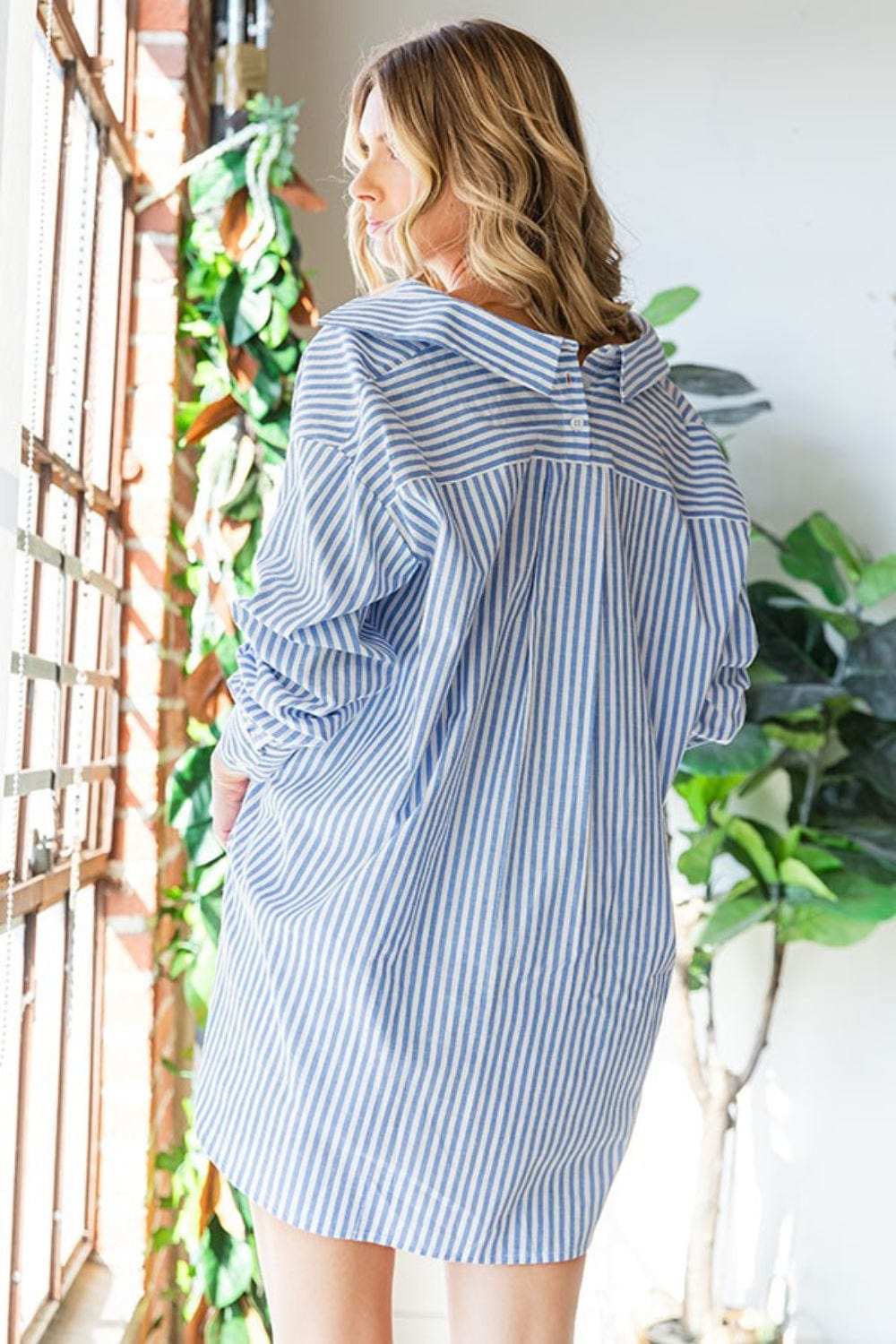 First Love Striped Button Down High-Low Hem Shirt - Trendsi - Flyclothing LLC