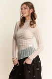 Davi & Dani Turtle Neck Lace Dotted Stretch Mesh Sheer Top - Trendsi