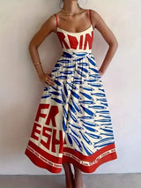Sardine Print Spaghetti Strap Midi Dress - Trendsi - Flyclothing LLC