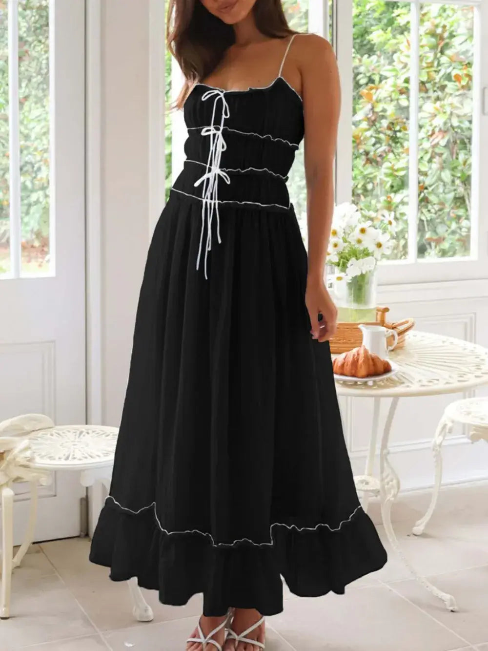 Devine Frill Ruffled Hem Midi Cami Dress - Trendsi - Flyclothing LLC