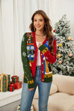 Nutcracker Contrast V-Neck Long Sleeve Cardigan - Trendsi