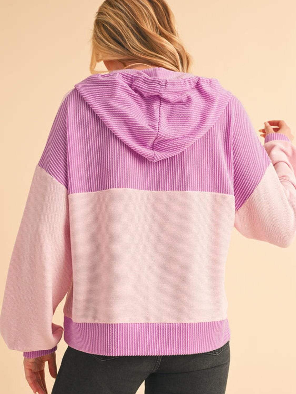 Corded Color Block Drawstring Hoodie - Trendsi - Flyclothing LLC