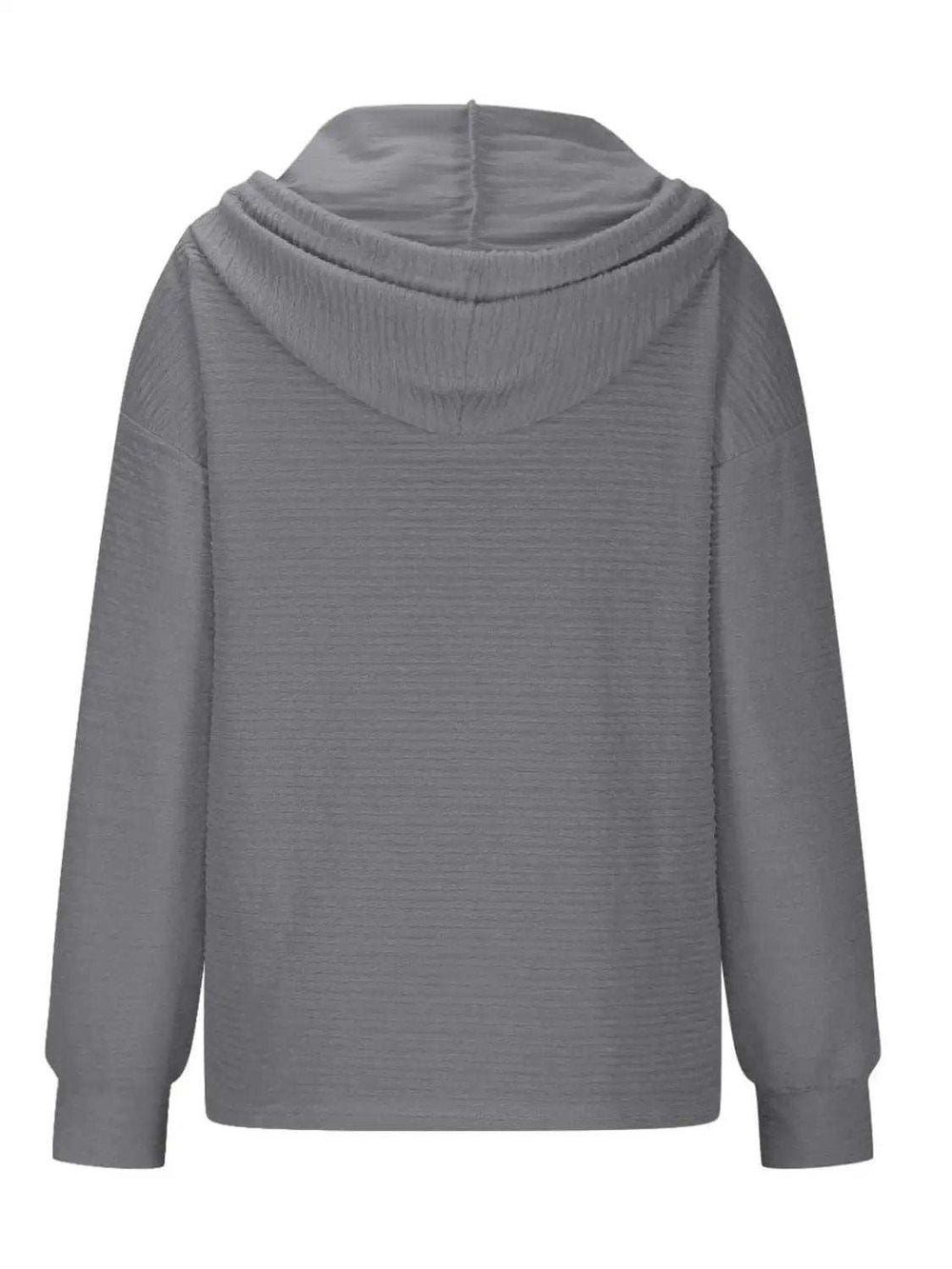 Drawstring Quarter Button Long Sleeve Hoodie - Trendsi - Flyclothing LLC