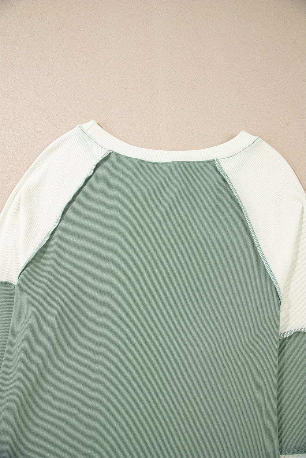 Color Block Round Neck Raglan Sleeve Top - Trendsi - Flyclothing LLC