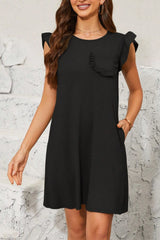 Pocketed Ruffled Cap Sleeve Mini Dress - Trendsi