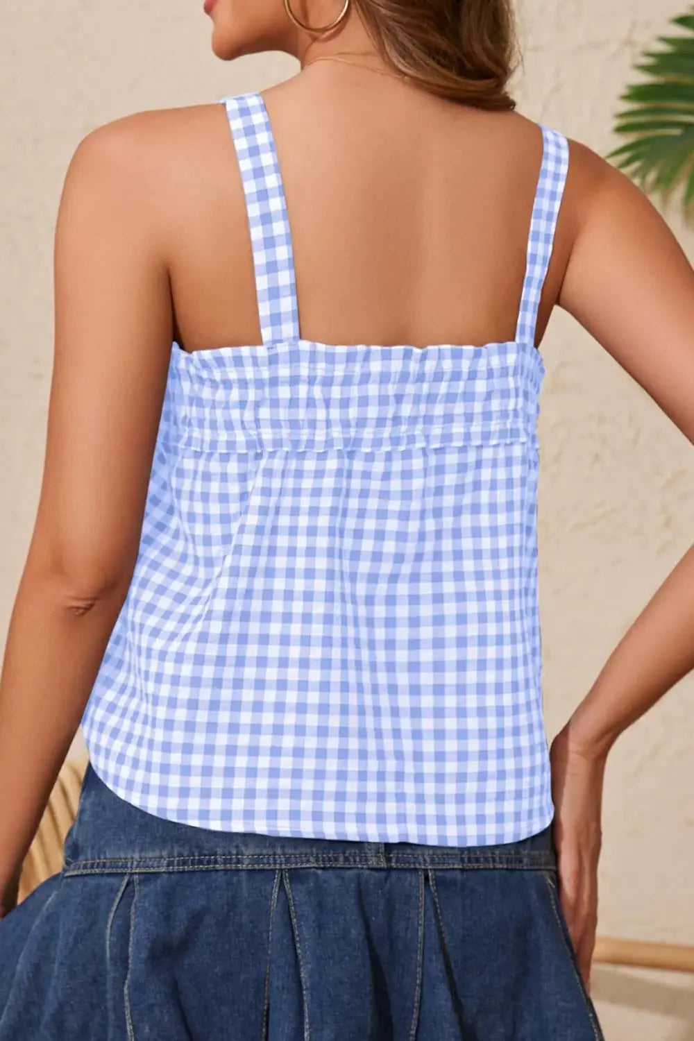 Tied Front Textured Square Neck Cami - Trendsi - Flyclothing LLC