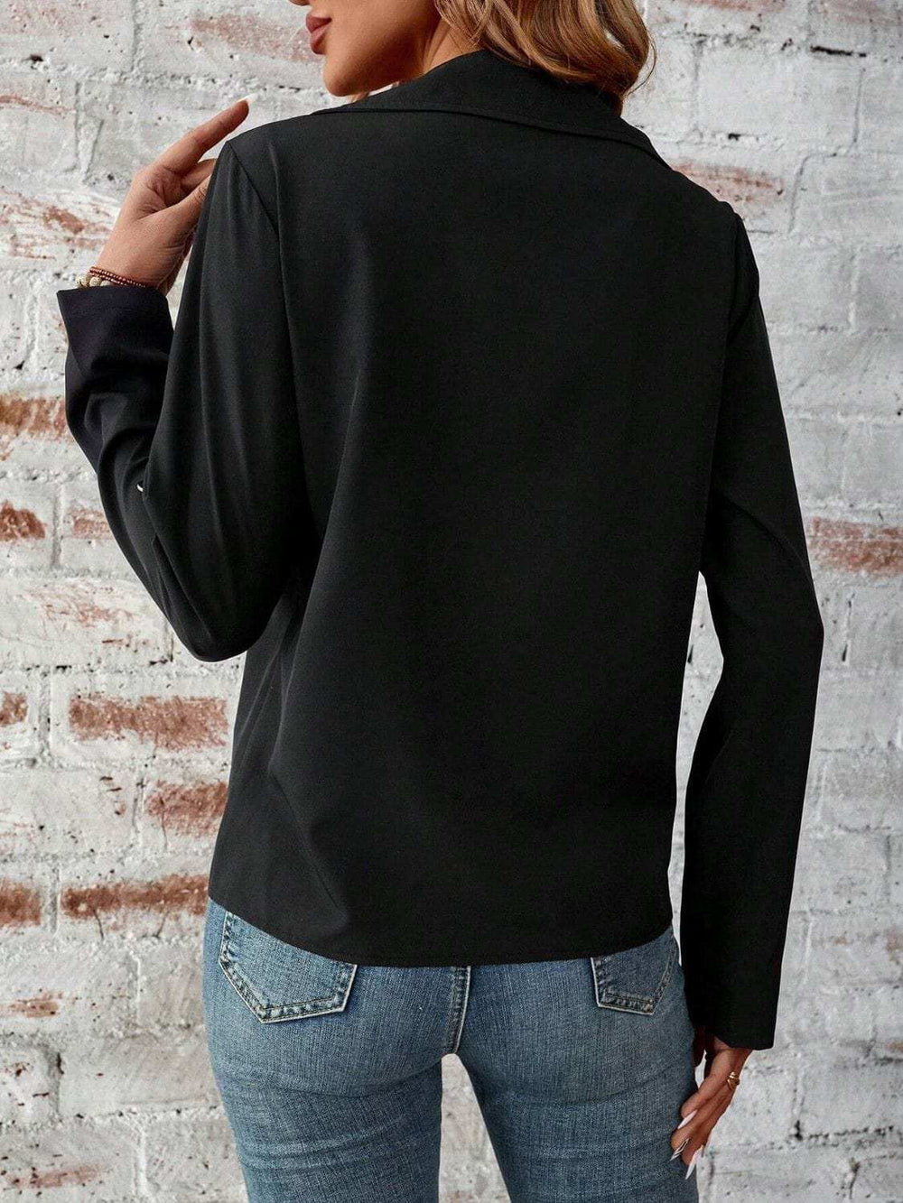 Zip Up Collared Neck Roll-Tab Sleeve Jacket - Trendsi - Flyclothing LLC
