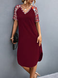 Printed V-Neck Short Sleeve Dress - Trendsi