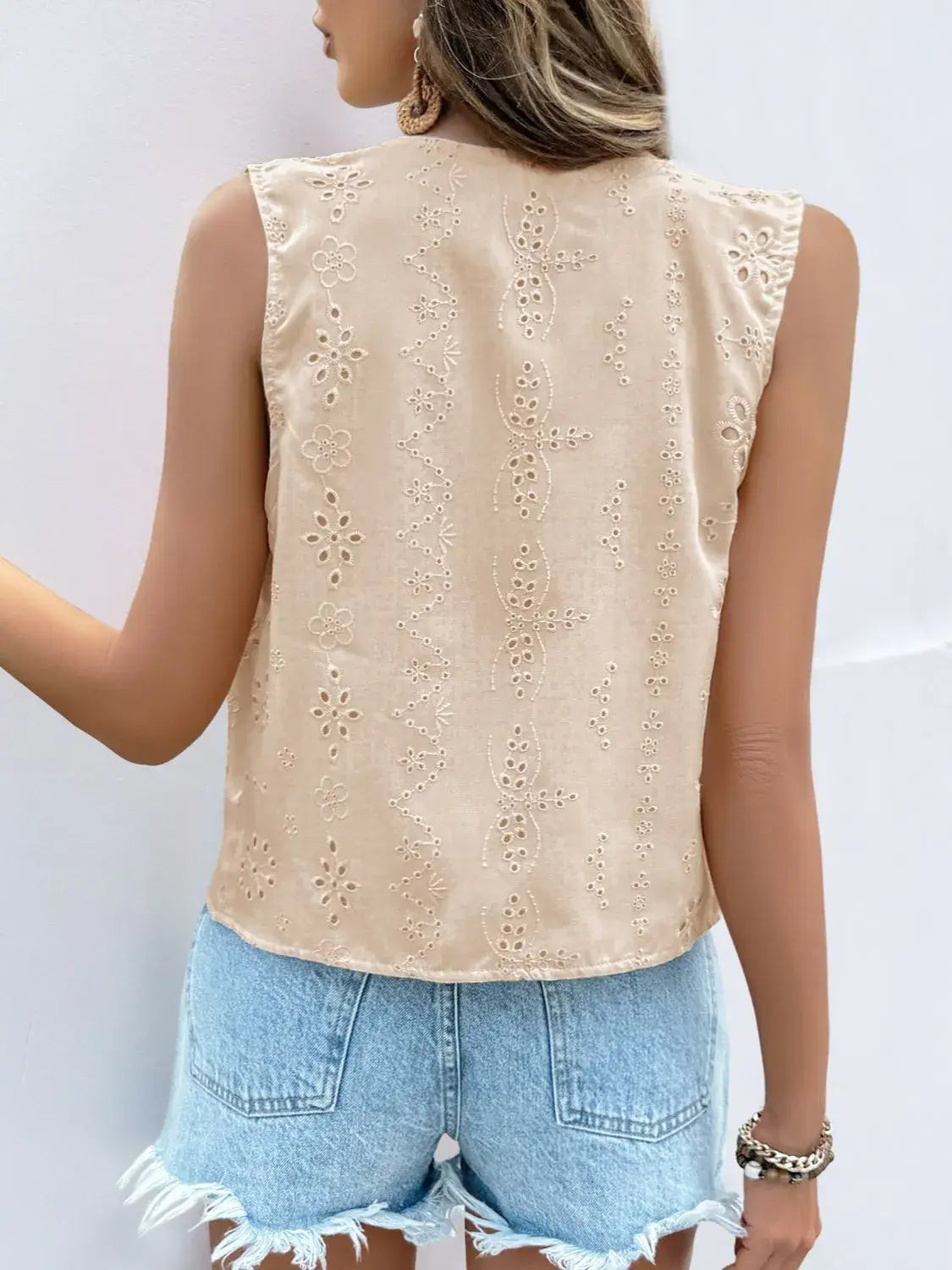 Eyelet Open Front Vest - Trendsi - Flyclothing LLC
