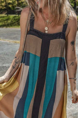 Color Block Square Neck Wide Strap Dress - Trendsi - Flyclothing LLC