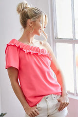 BiBi Ruffled Asymmetrical Crepe One Shoulder Top - Trendsi - Flyclothing LLC