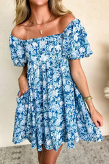 Floral Puff Sleeve Babydoll Mini Dress - Trendsi - Flyclothing LLC