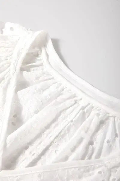 Eyelet V-Neck Long Sleeve Blouse - Trendsi - Flyclothing LLC