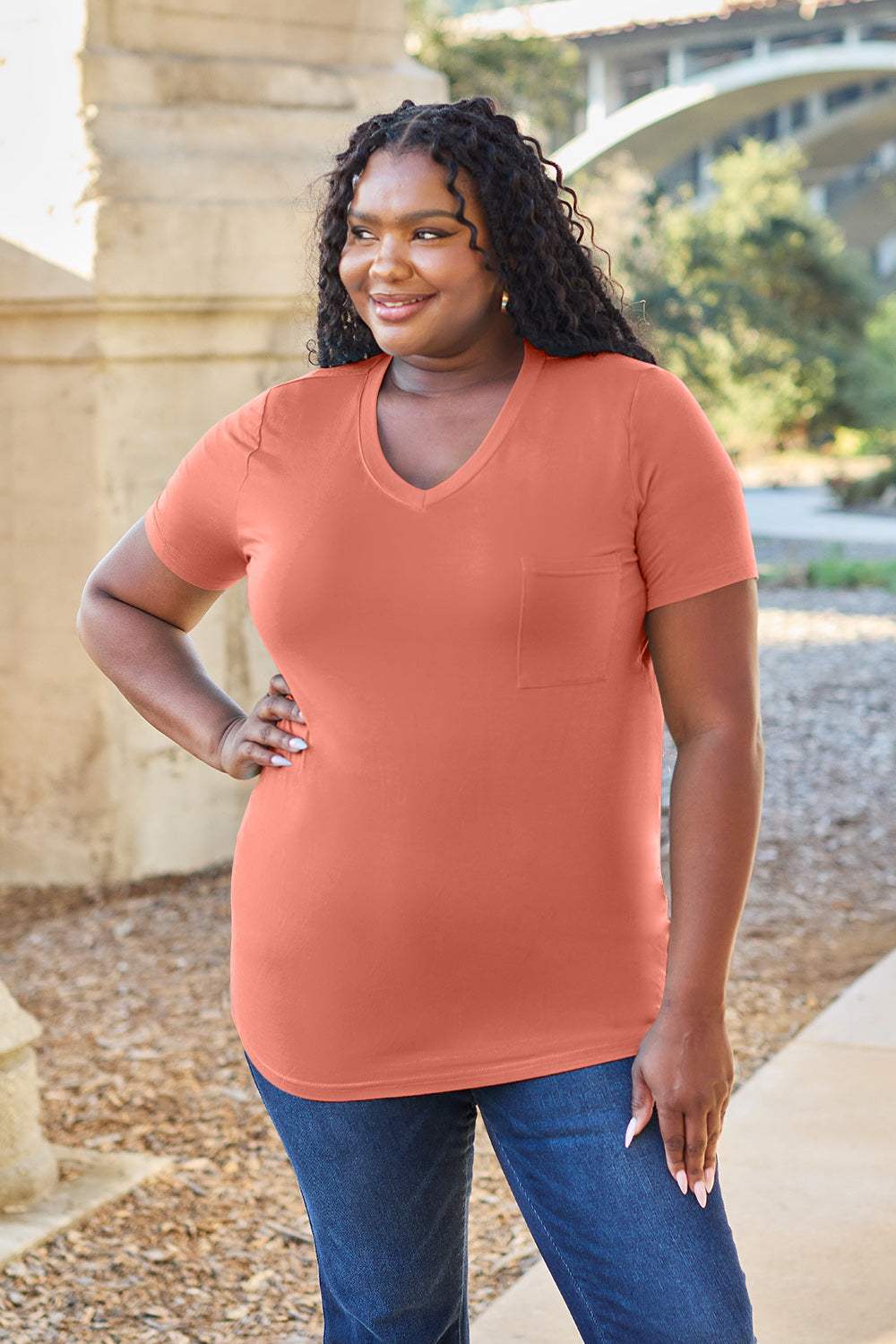 Basic Bae Bamboo Full Size V-Neck Short Sleeve T-Shirt - Trendsi - Flyclothing LLC