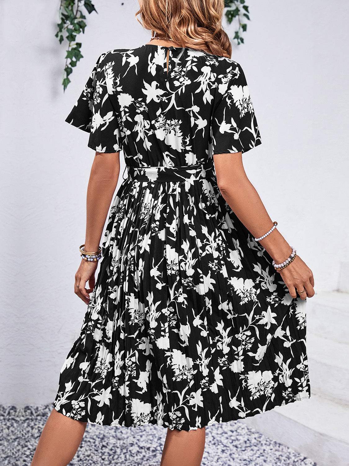 Printed Round Neck Short Sleeve Dress - Trendsi - Flyclothing LLC