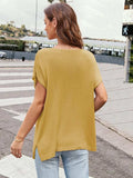 Notched Short Sleeve Knit Top - Trendsi - Flyclothing LLC