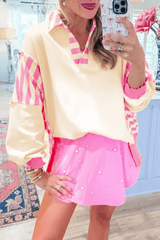 Striped Johnny Collar Long Sleeve Sweatshirt - Trendsi - Flyclothing LLC