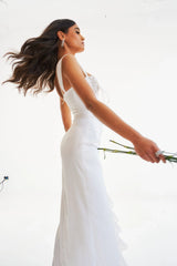 Freddie White Lace Satin Maxi Corset Dress - Miss Circle - Flyclothing LLC