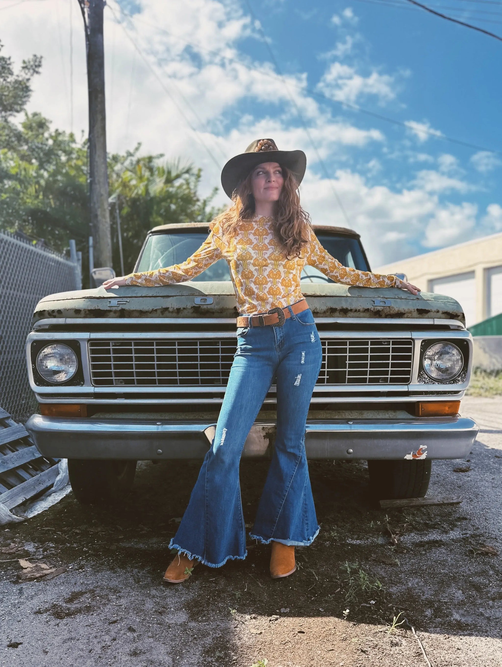 Streets of Gold Golden Yellow Tulip Flower MESH TOP - Lil Bee's Bohemian - Flyclothing LLC