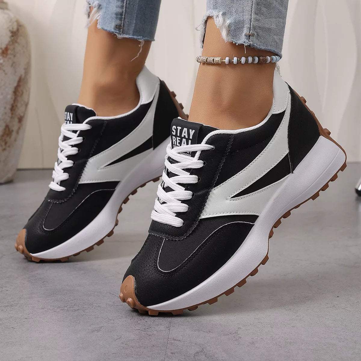 Color‑Blocked Platform Casual Sneakers - Trendsi - Flyclothing LLC