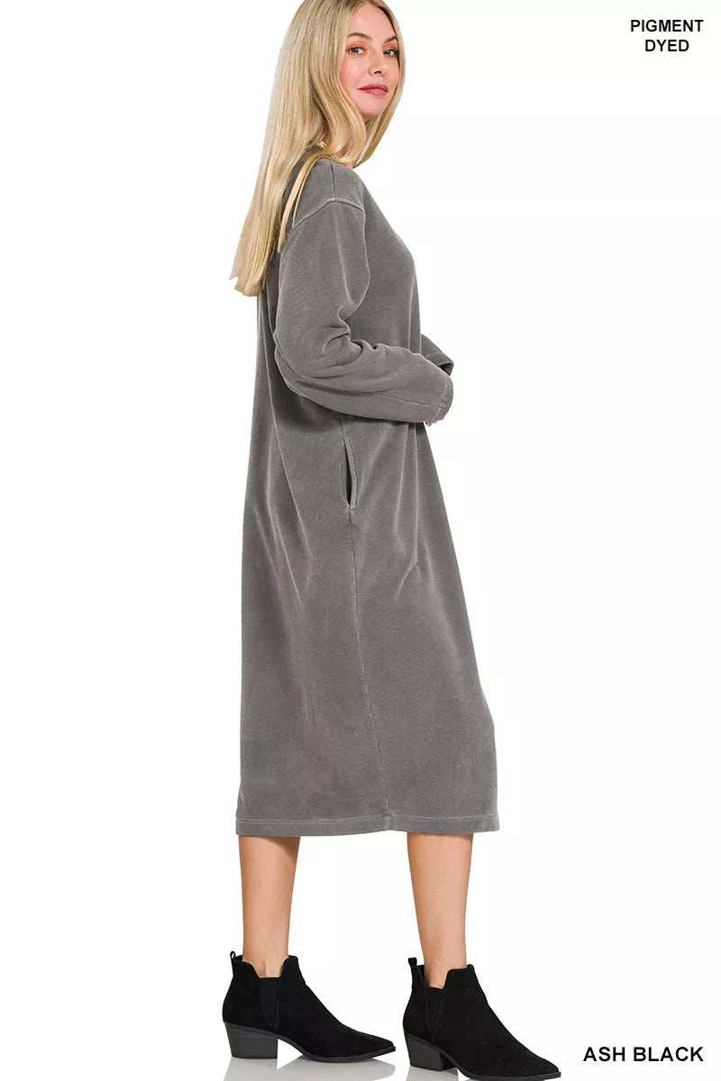 Zenana Soft Fleece Pigment Dye Sweatshirts Dress - Trendsi - Flyclothing LLC