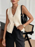 V-Neck Button Down Sweater Vest - Trendsi