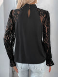 Perfee Mock Neck Lace Long Sleeve Blouse - Trendsi