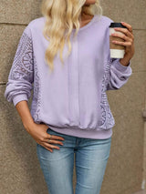 Lace Sleeve Crew Neck Sweatshirt - Trendsi - Flyclothing LLC