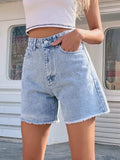 Raw Hem High Waist Denim Shorts - Trendsi - Flyclothing LLC