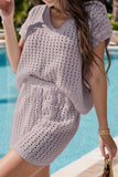 Openwork Short Sleeve Top and Shorts Cover Up Set - Trendsi - Flyclothing LLC