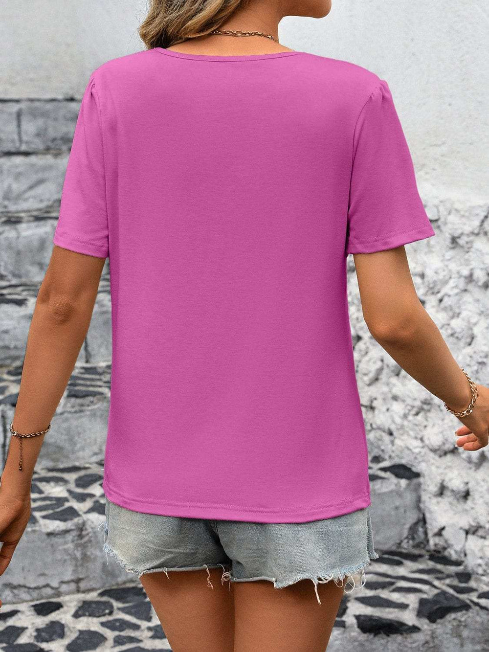 Round Neck Short Sleeve Top - Trendsi - Flyclothing LLC