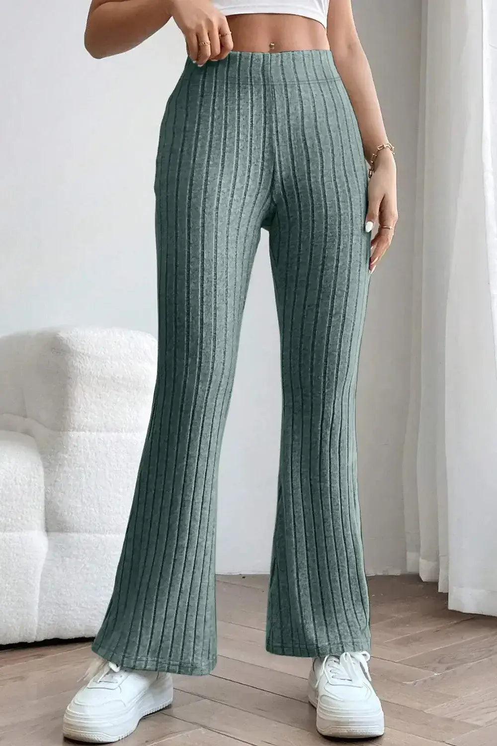 Basic Bae Full Size Ribbed High Waist Flare Pants - ShopBasicbae - Flyclothing LLC
