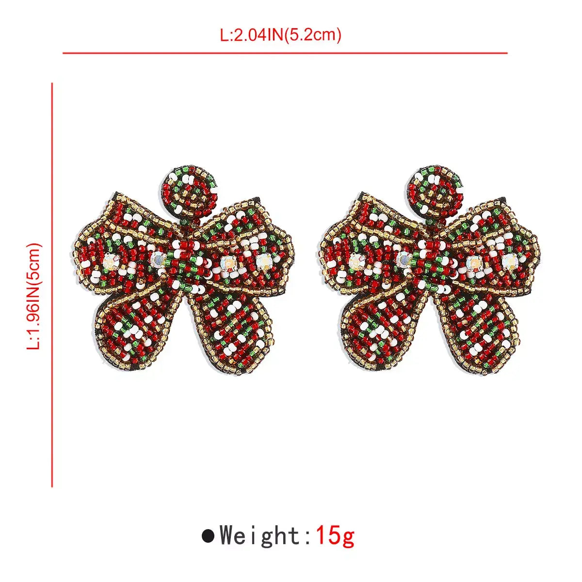 Beaded Bowknot Christmas Earrings - Trendsi - Flyclothing LLC