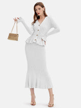 Ruffled V-Neck Top and Midi Skirt Sweater Set - Trendsi - Flyclothing LLC