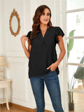 Swiss Dot Notched Cap Sleeve Blouse - Trendsi - Flyclothing LLC