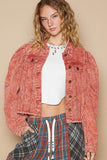 POL Raw Hem Button Up Cropped Denim Jacket - Trendsi