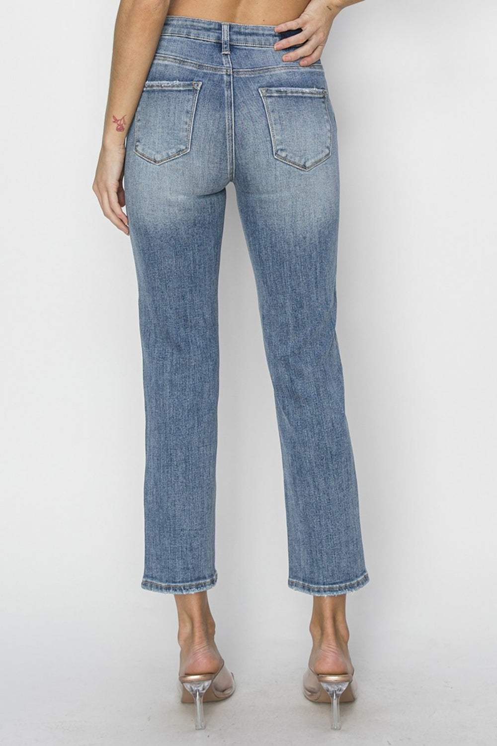 RISEN Full Size High Waist Distressed Cropped Jeans - Trendsi - Flyclothing LLC