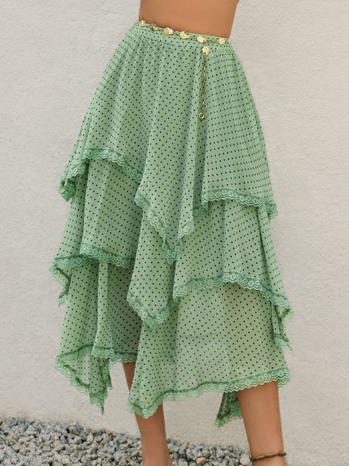 Lace Detail Layered Printed Skirt - Trendsi
