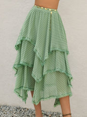 Lace Detail Layered Printed Skirt - Trendsi